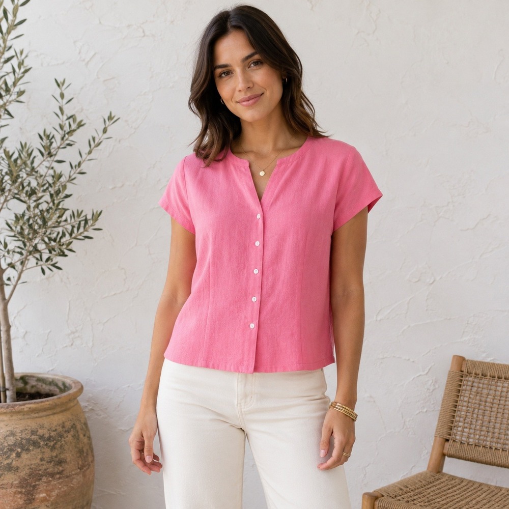 Vintage Talbots Irish Linen Pink Top Size 10 (Fits L) Boxy Coastal Minimalist